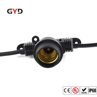 IP65 Waterproof Grade E27 Socket With Cable Outdoor String Light With Nylon and Rubber