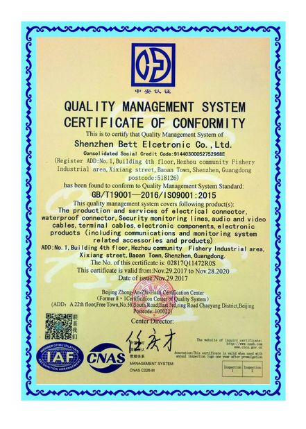 Cina Shenzhen Bett Electronic Co., Ltd. Certificazioni
